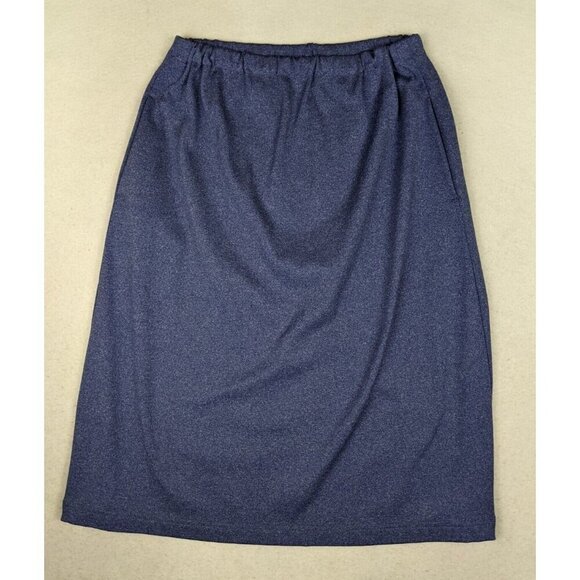 WOMEN'S BLUE ELASTIC WAIST PULL-ON A-LINE MIDI SKIRT - HANDMADE - SIZE L - Picture 2 of 8